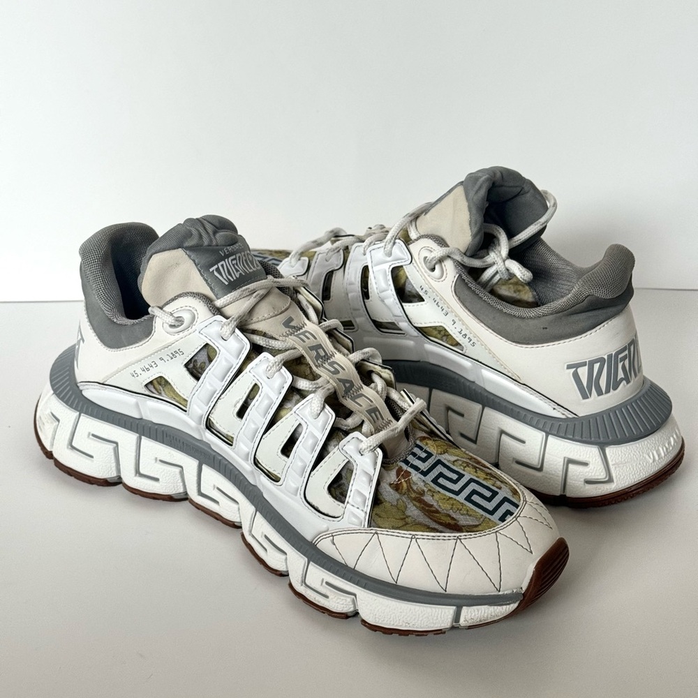 Versace Men's Trigreca Low Top Sneakers White Gold